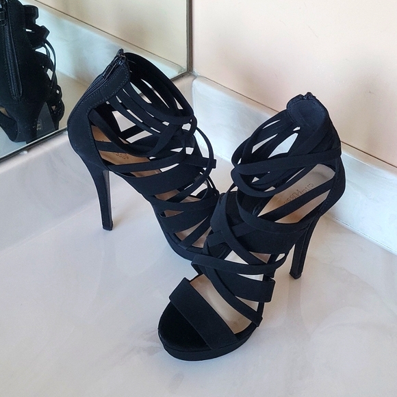 Charlotte Russe Black Suede Caged Heels - Picture 6 of 10